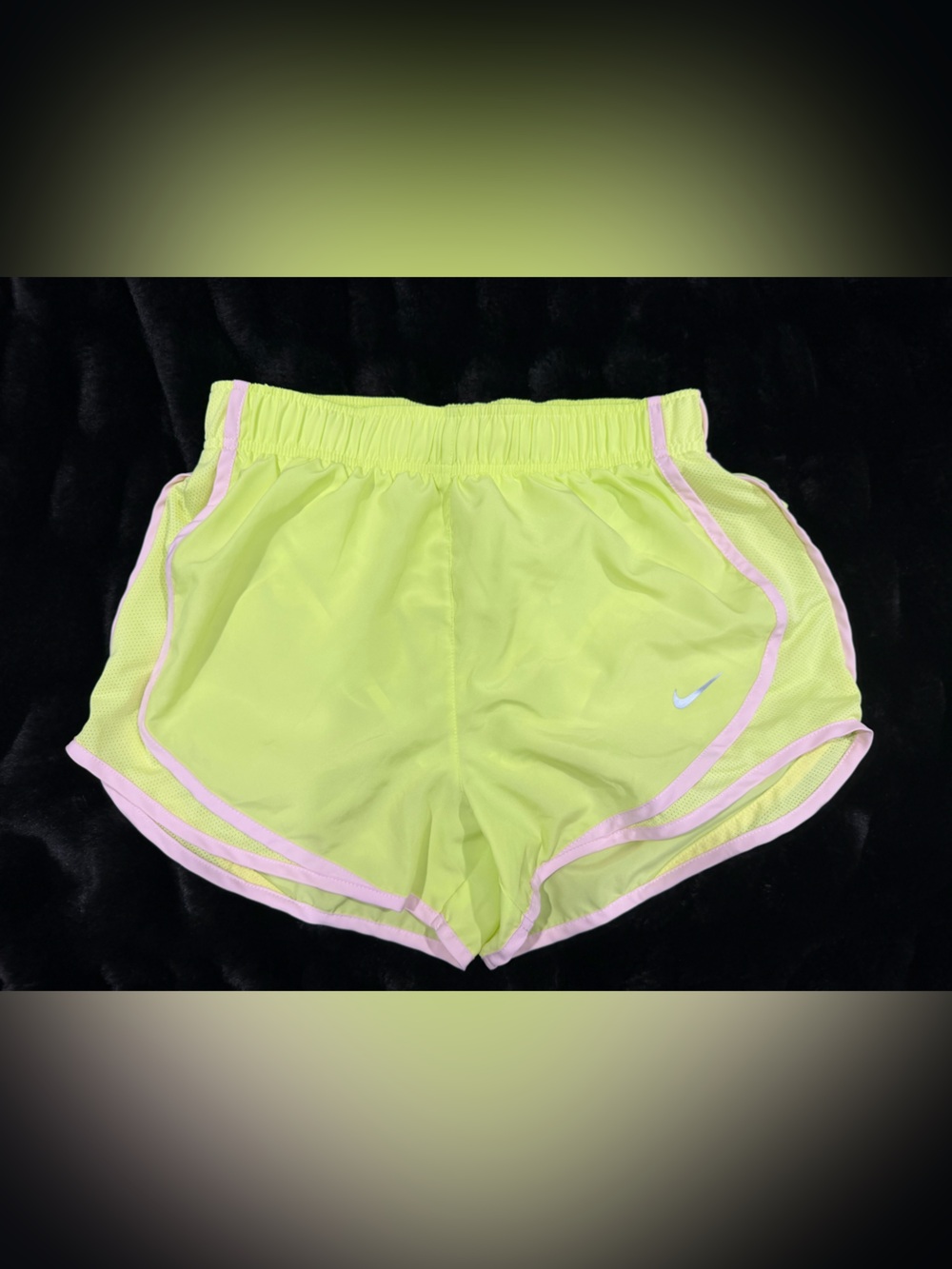 Nike Women's Neon Yellow Athletic Shorts with Pink Trim